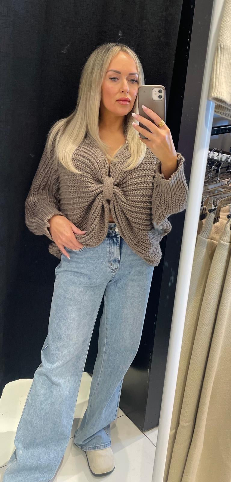 Taupe Batwing Knot Back Knit