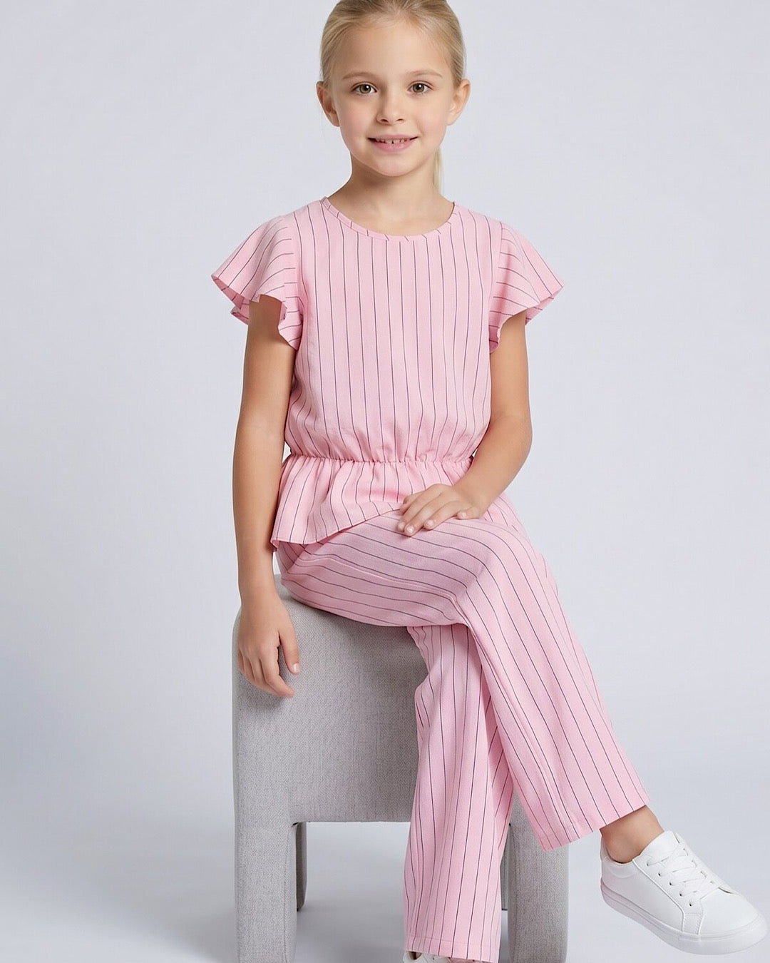 Kids Frill Shoulder Pink Co Ord Suit