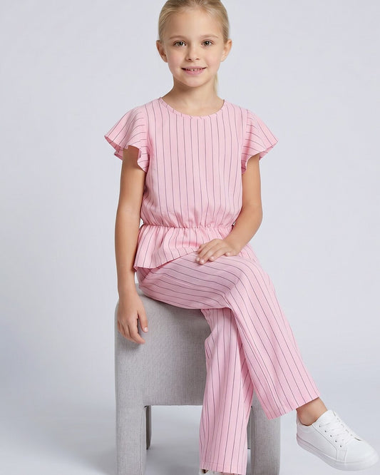 Kids Frill Shoulder Pink Co Ord Suit