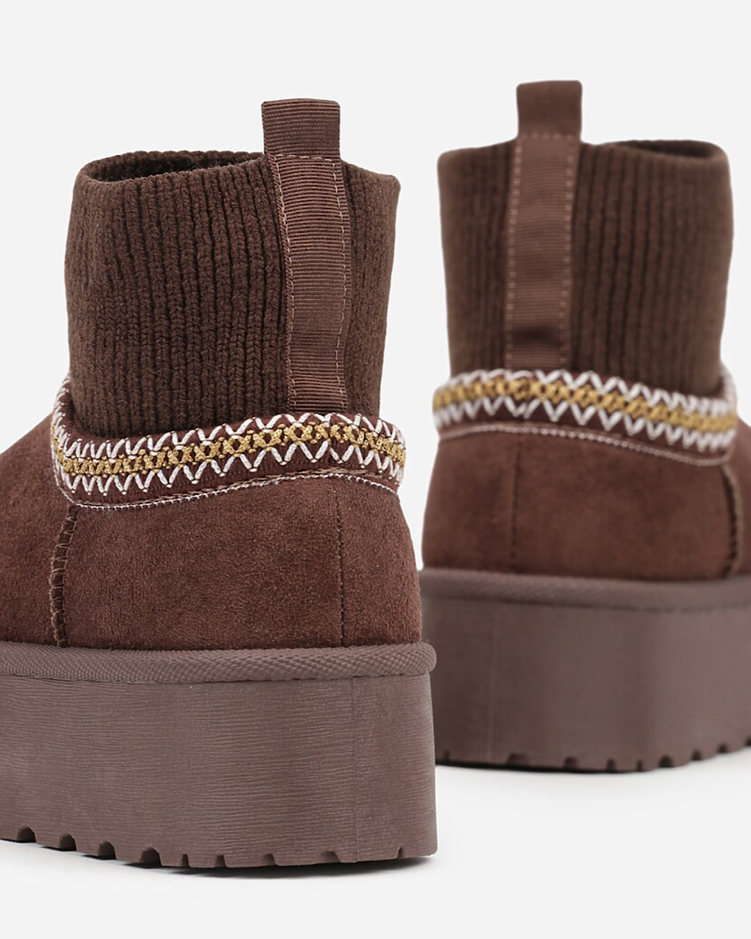 Chocolate Faux Suede Boots with Ribbed Ankle