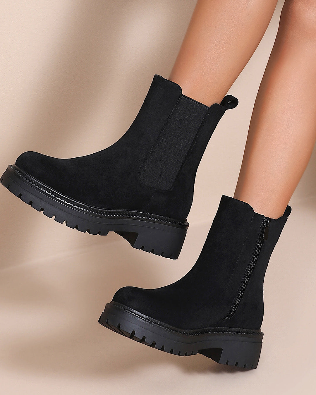Black Faux Suede Chelsea Boots