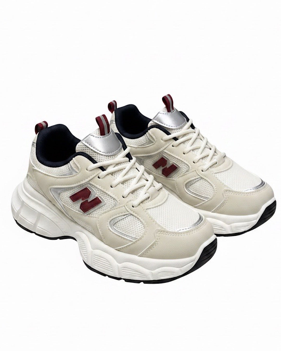 Beige Red Chunky Lace Up Trainers