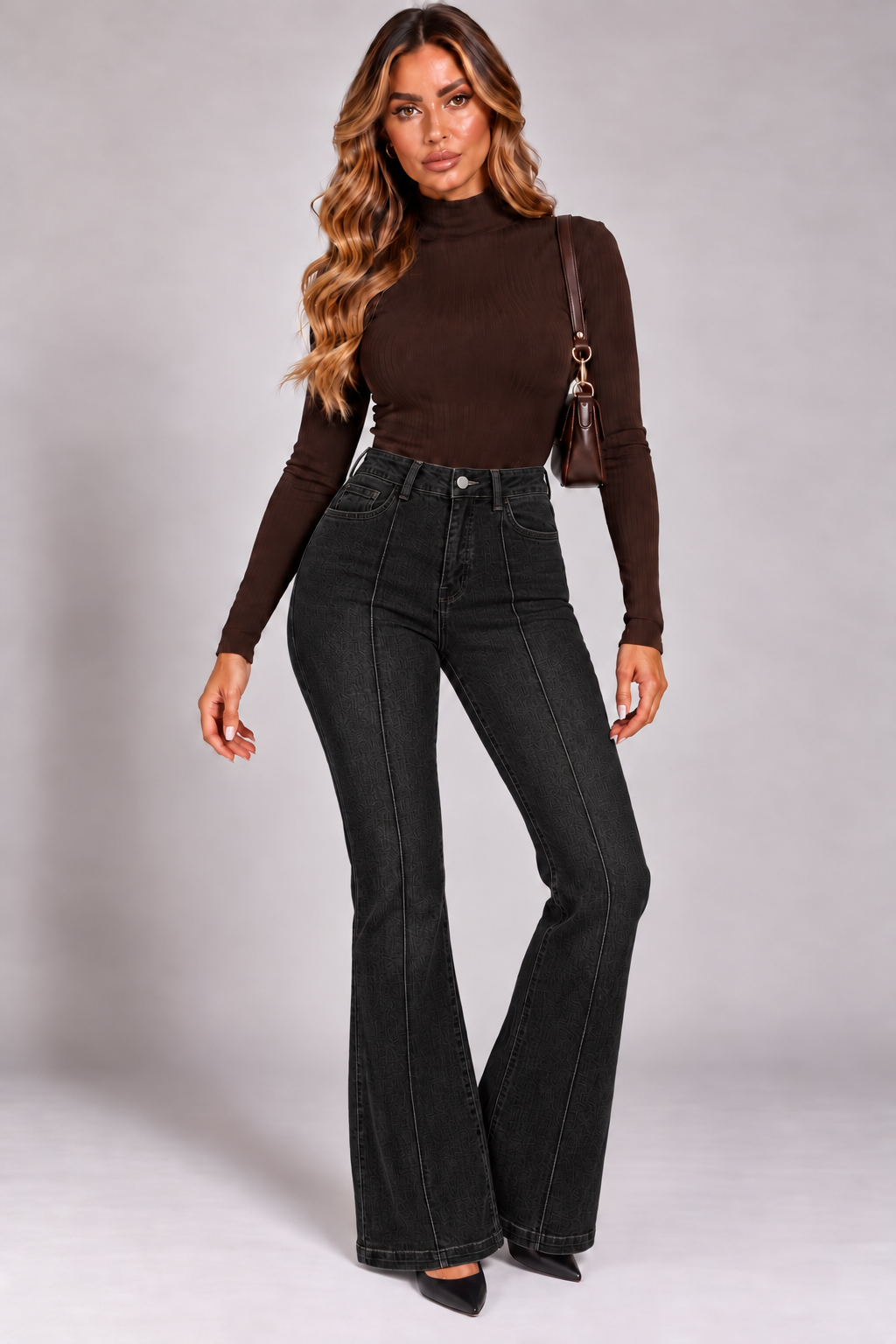 High Rise Stretch Black Flared Jeans