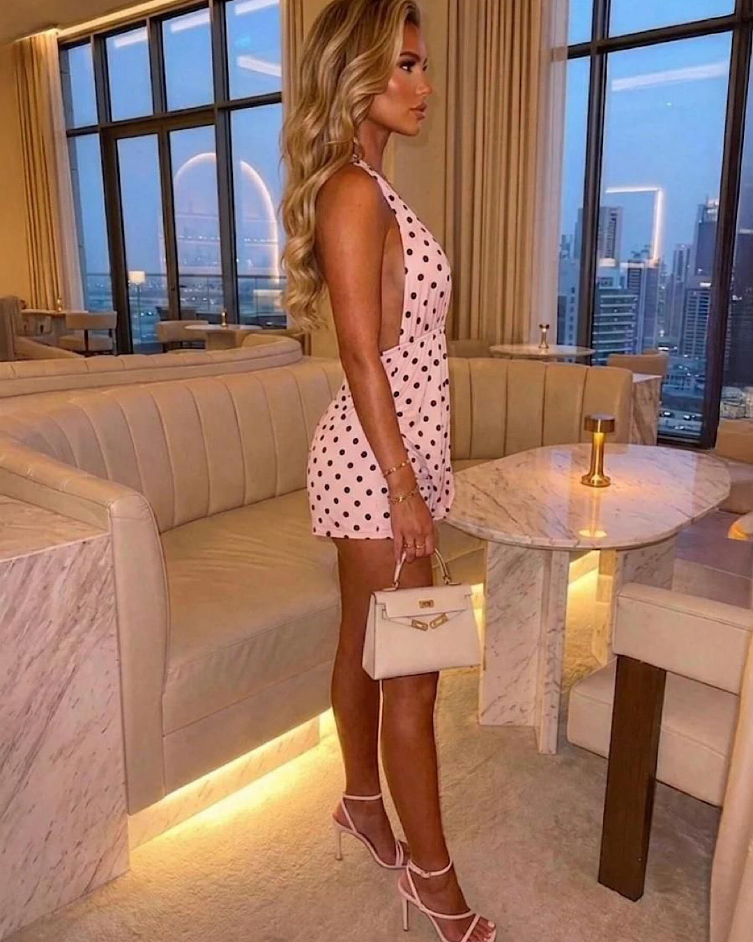 Pink Halter Neck Polka Top & Shorts Set