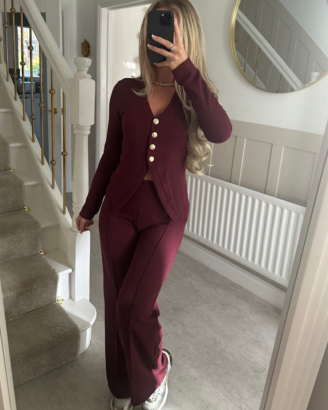 Gold Button Top and Trouser Suit