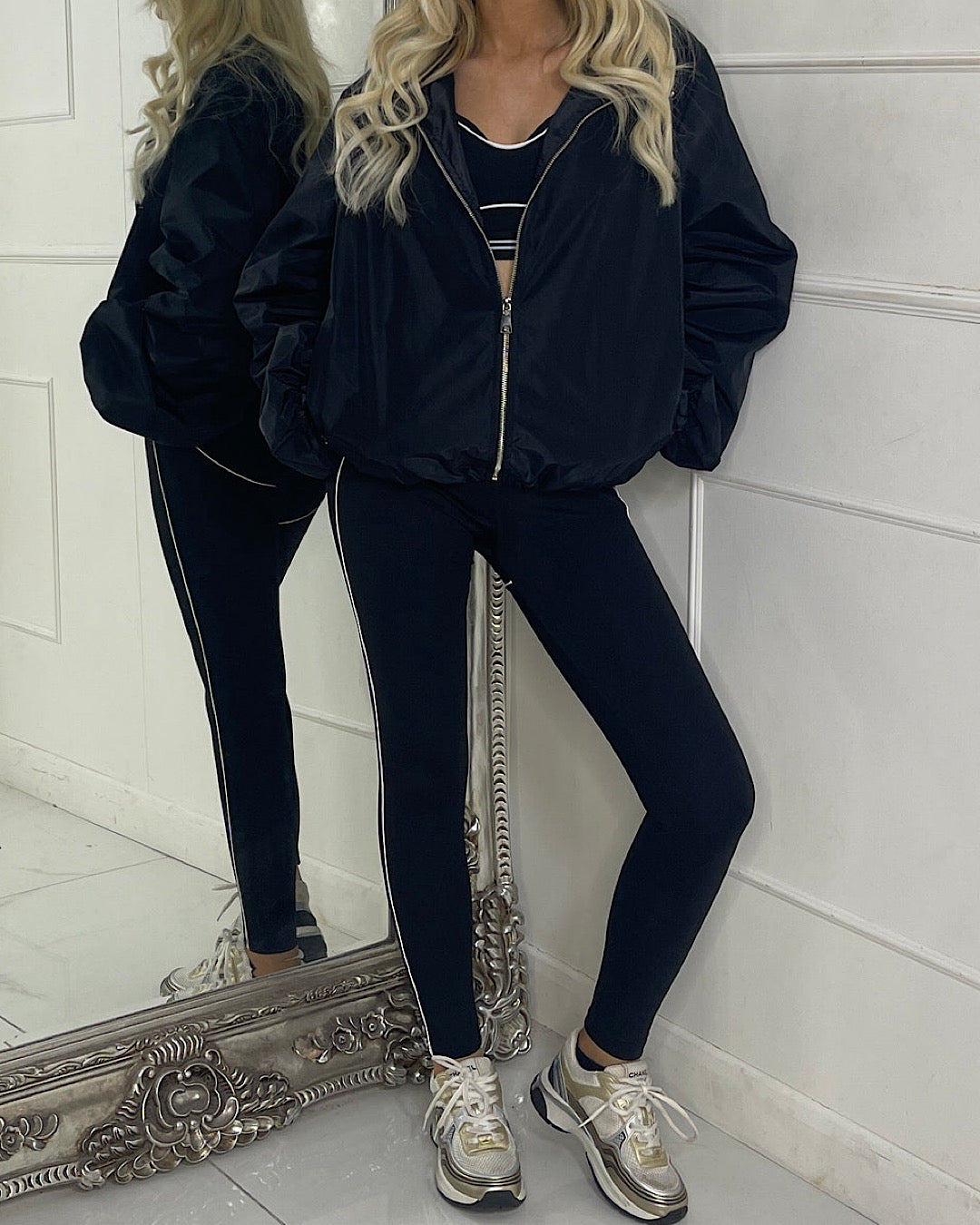 Black High Neck Oversized Windbreaker Jacket