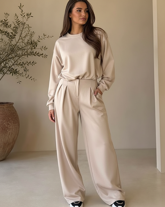 Beige Top & Trousers Suit