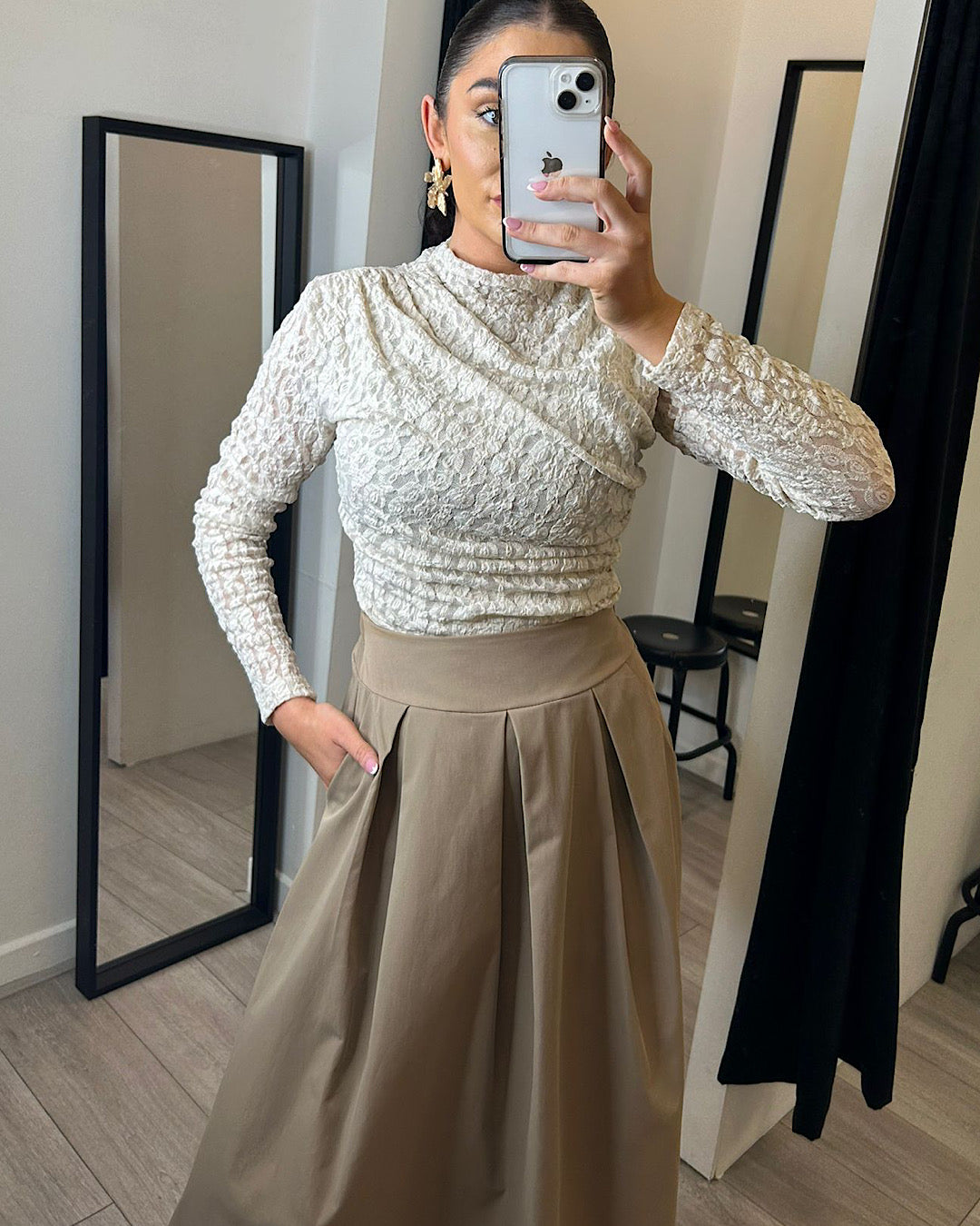 Camel Midi Length Skirt
