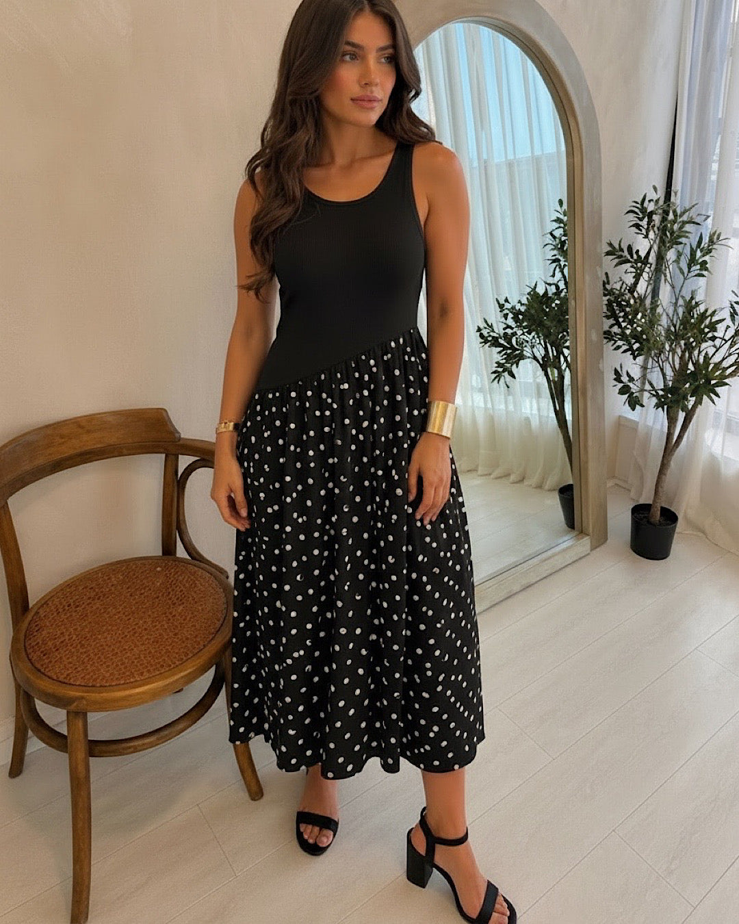Black Polka Midi Dress