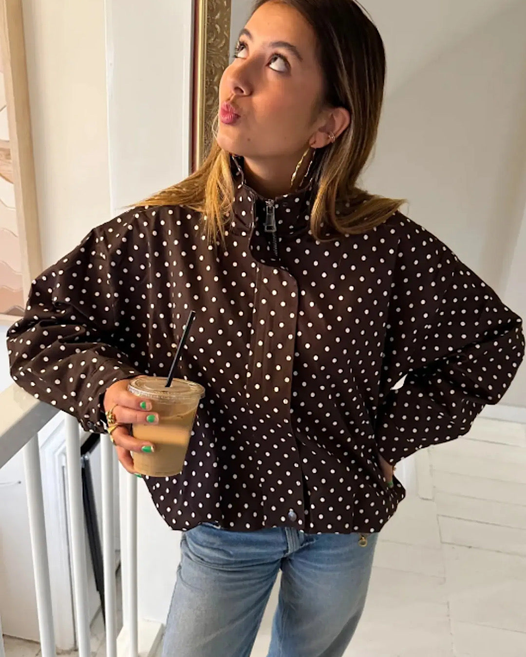 Chocolate High Neck Polka Jacket