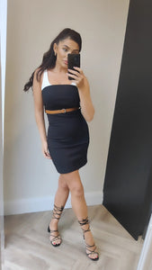 Belted Black Dress with Vest Attachment