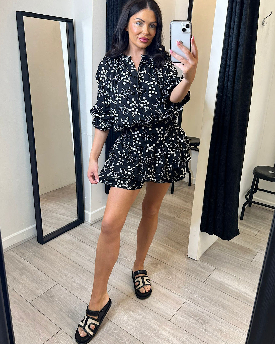 Black Floral Embroidered Playsuit