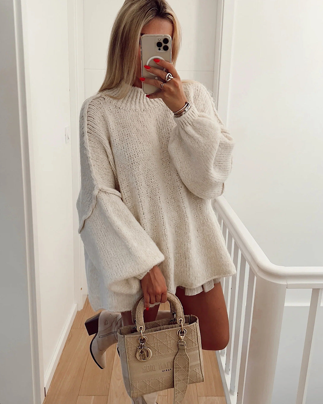 Beige Oversized Knit Dress
