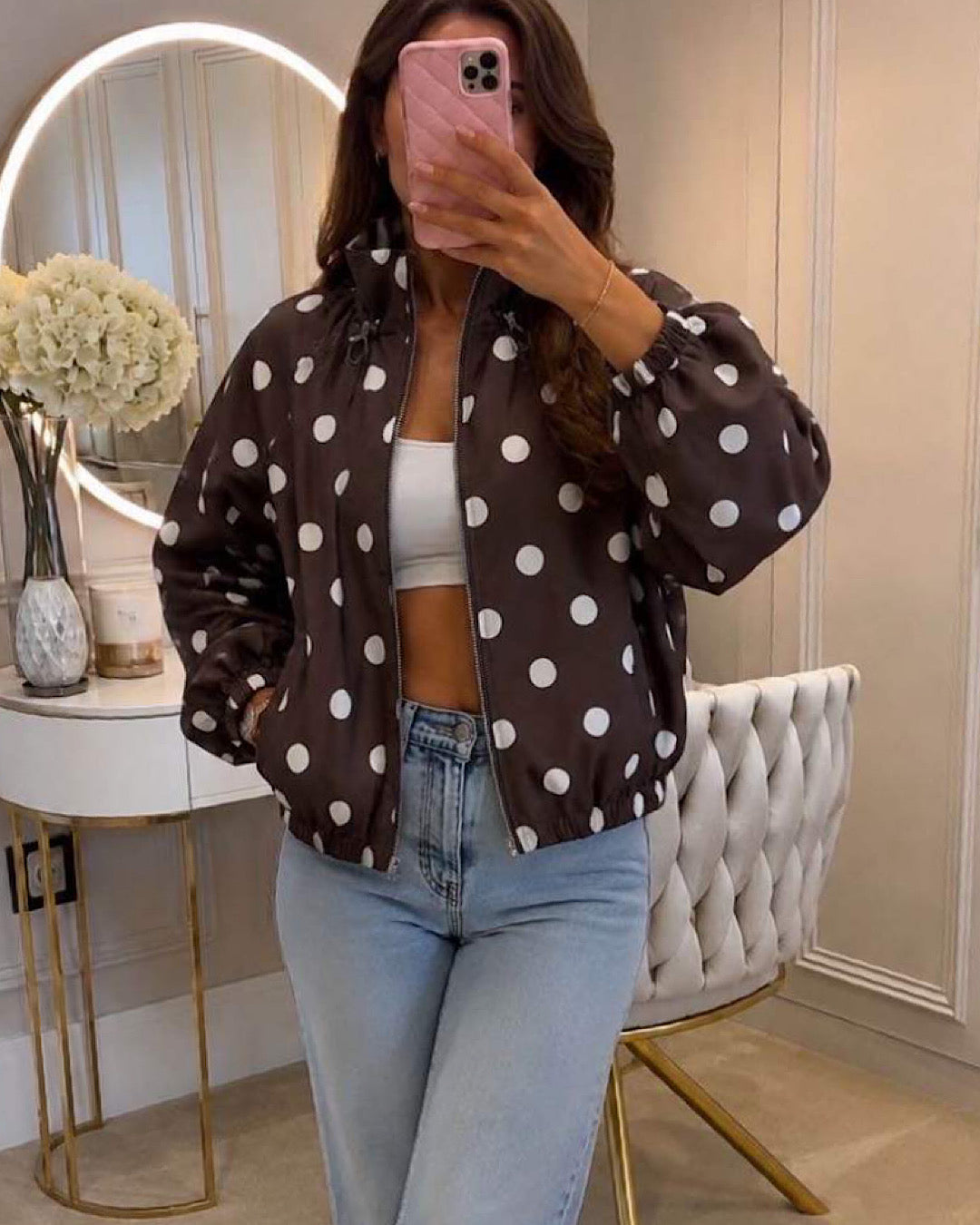 Chocolate High Neck Polka Jacket