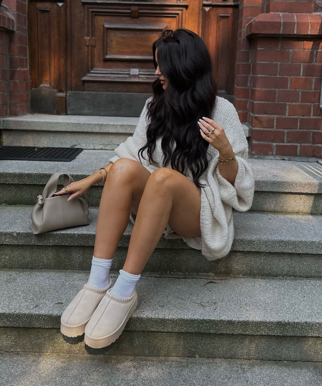 Beige Oversized Cardigan with Gold Buttons