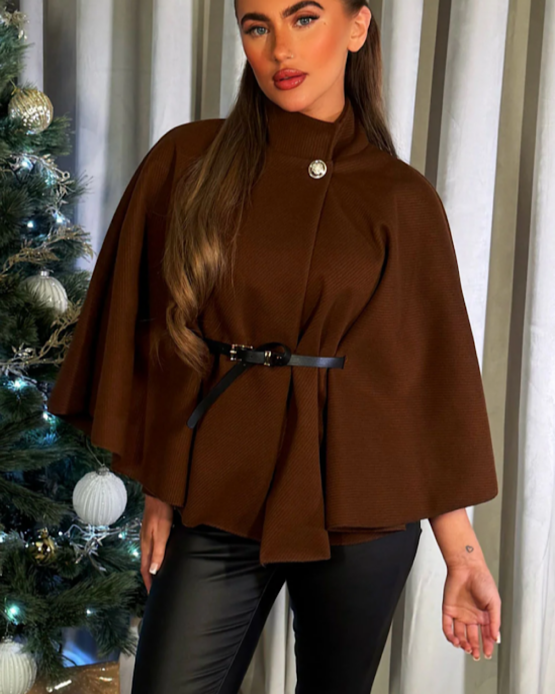 Chocolate Belted Cape Poncho