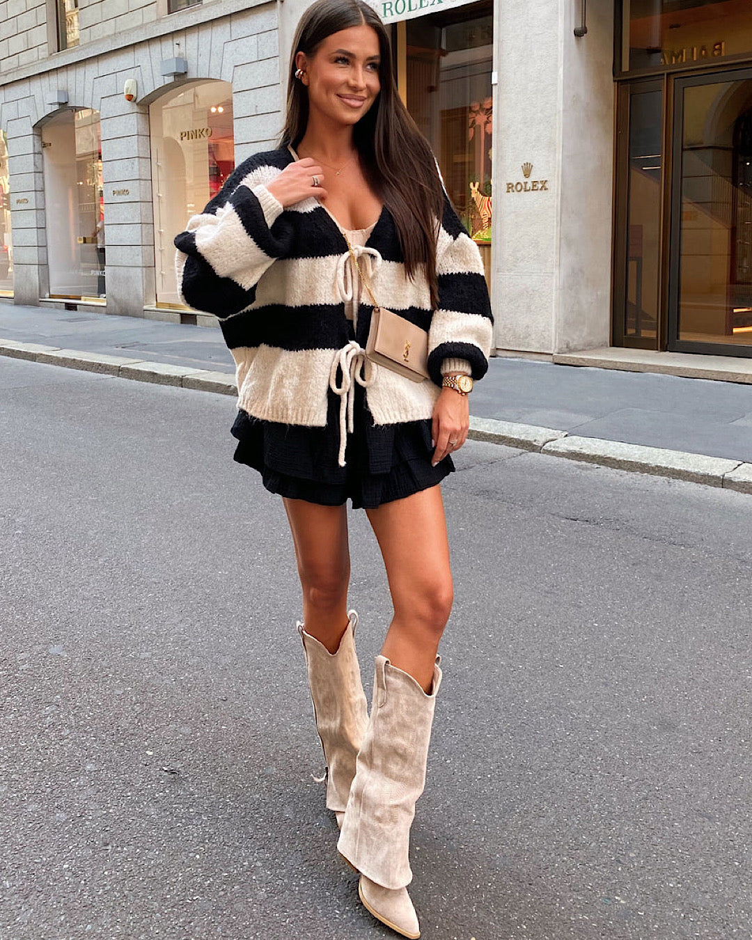 Black and Cream Lace Front Knit Cardigan