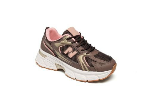 Pink Brown Lace Up Trainers
