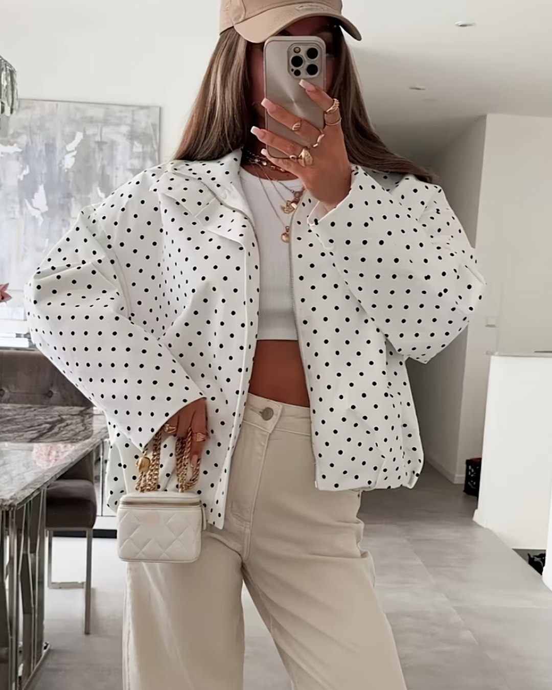 White High Neck Polka Jacket