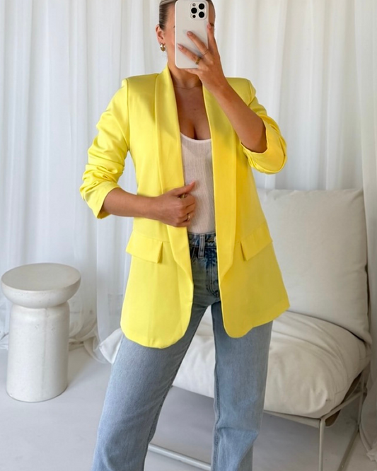 Yellow Ruched Sleeve Blazer