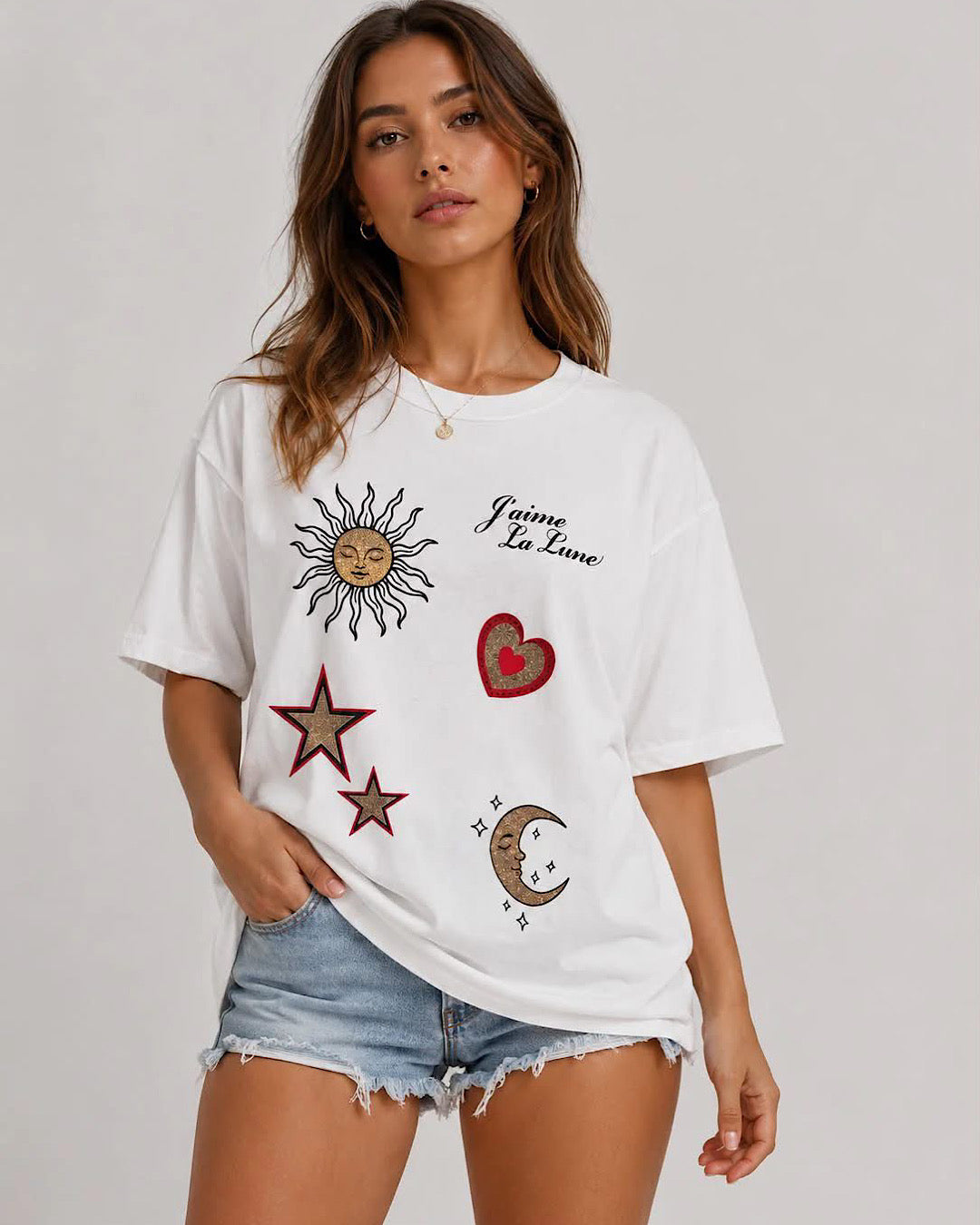White Sun Stars Moon Tee