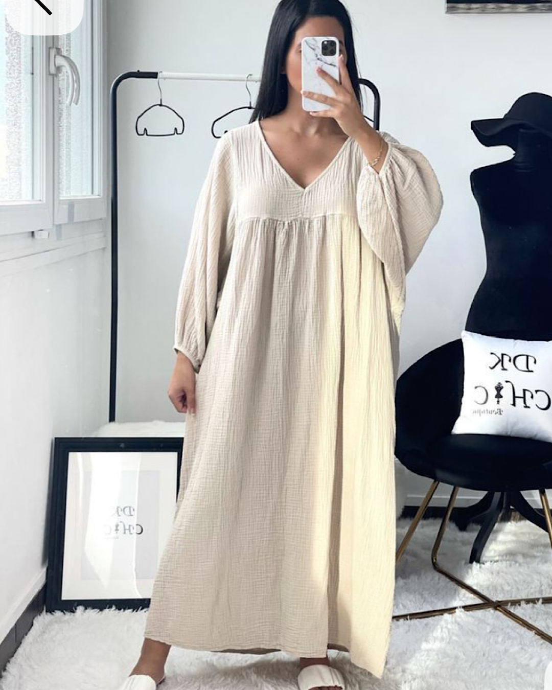 Beige Cheesecloth Maxi Dress