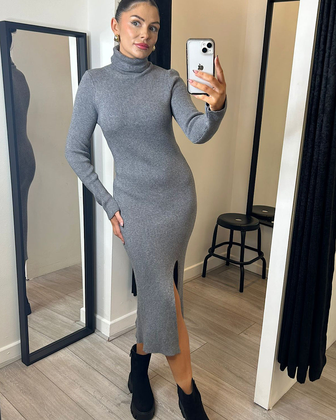 Grey Polo Knit Dress
