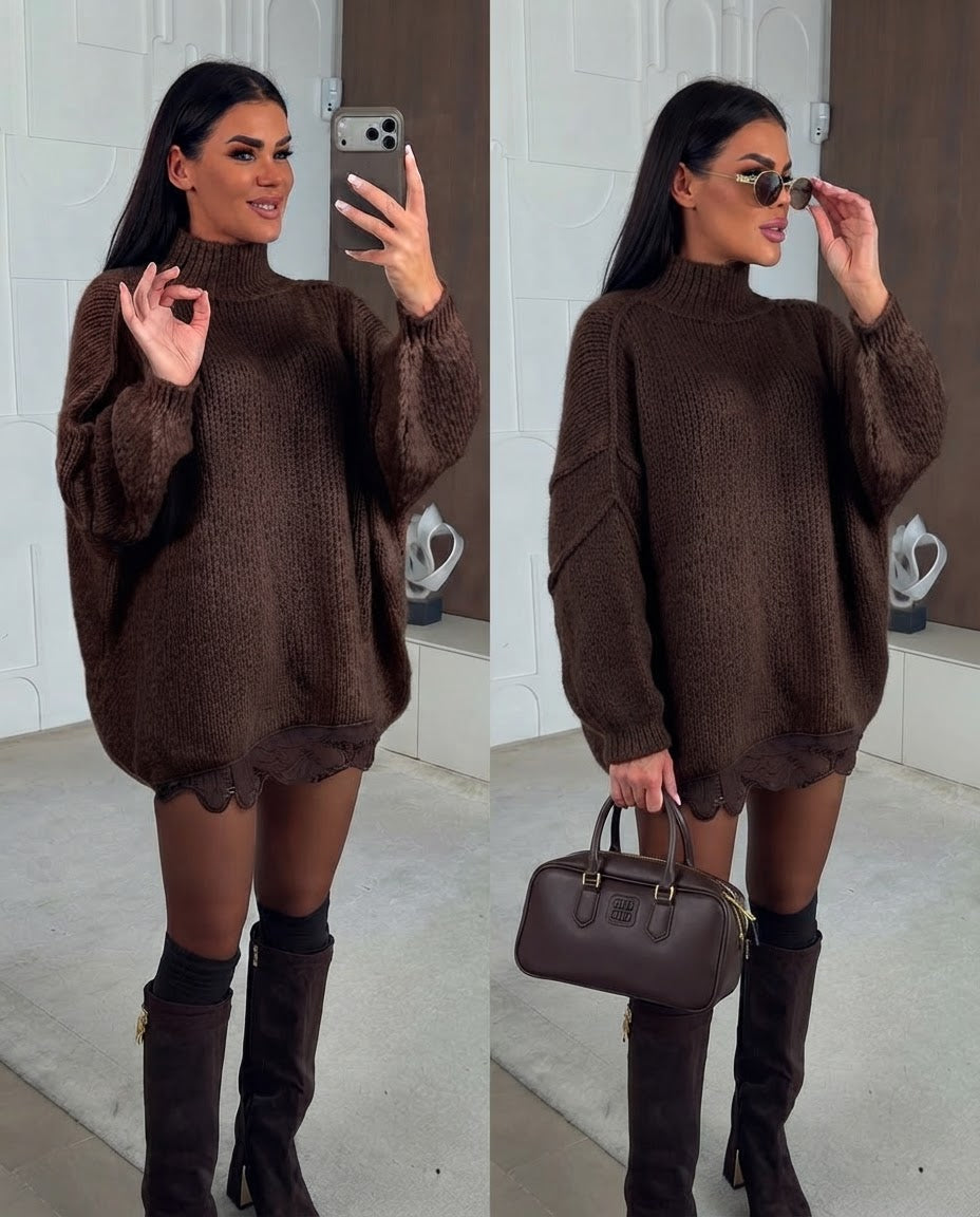 Brown Oversized Knit Dress