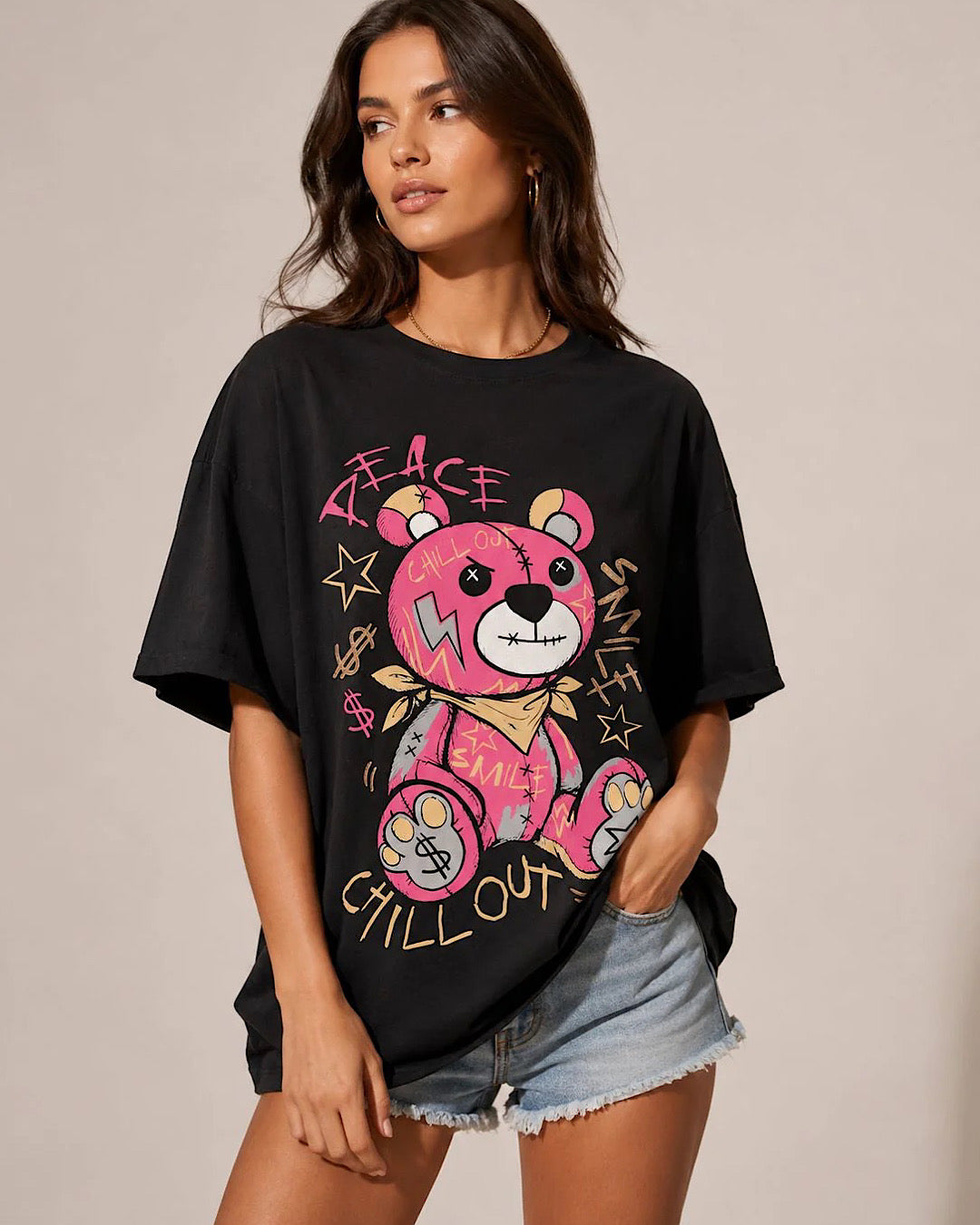 Neon Black Bear Print Tee