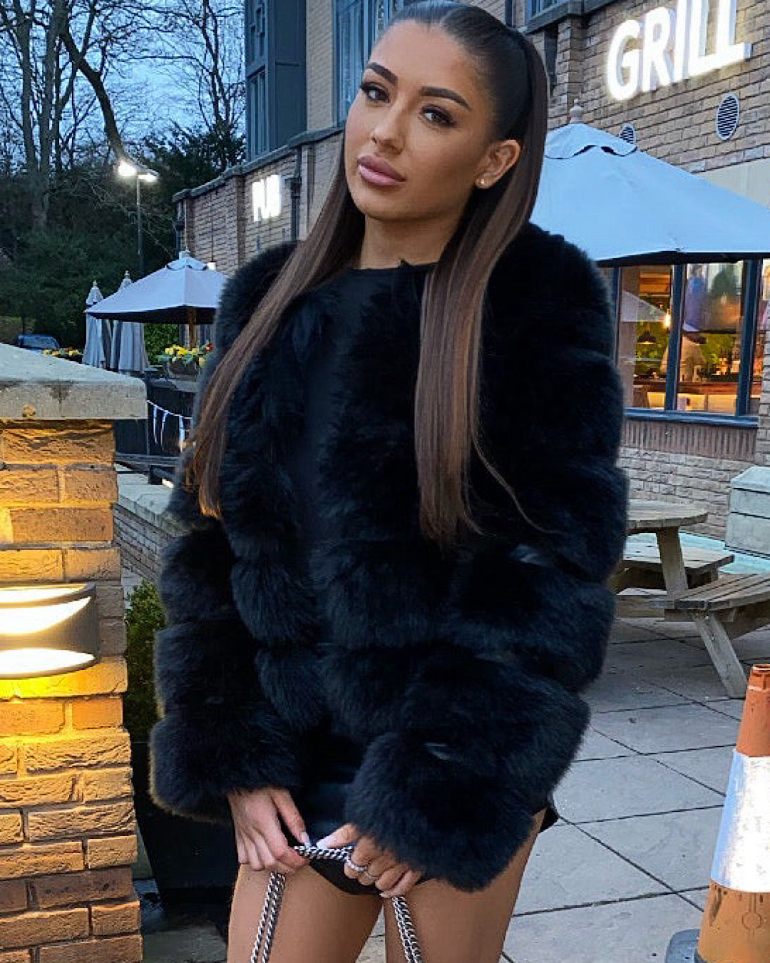 Black Faux Fur Bubble Jacket