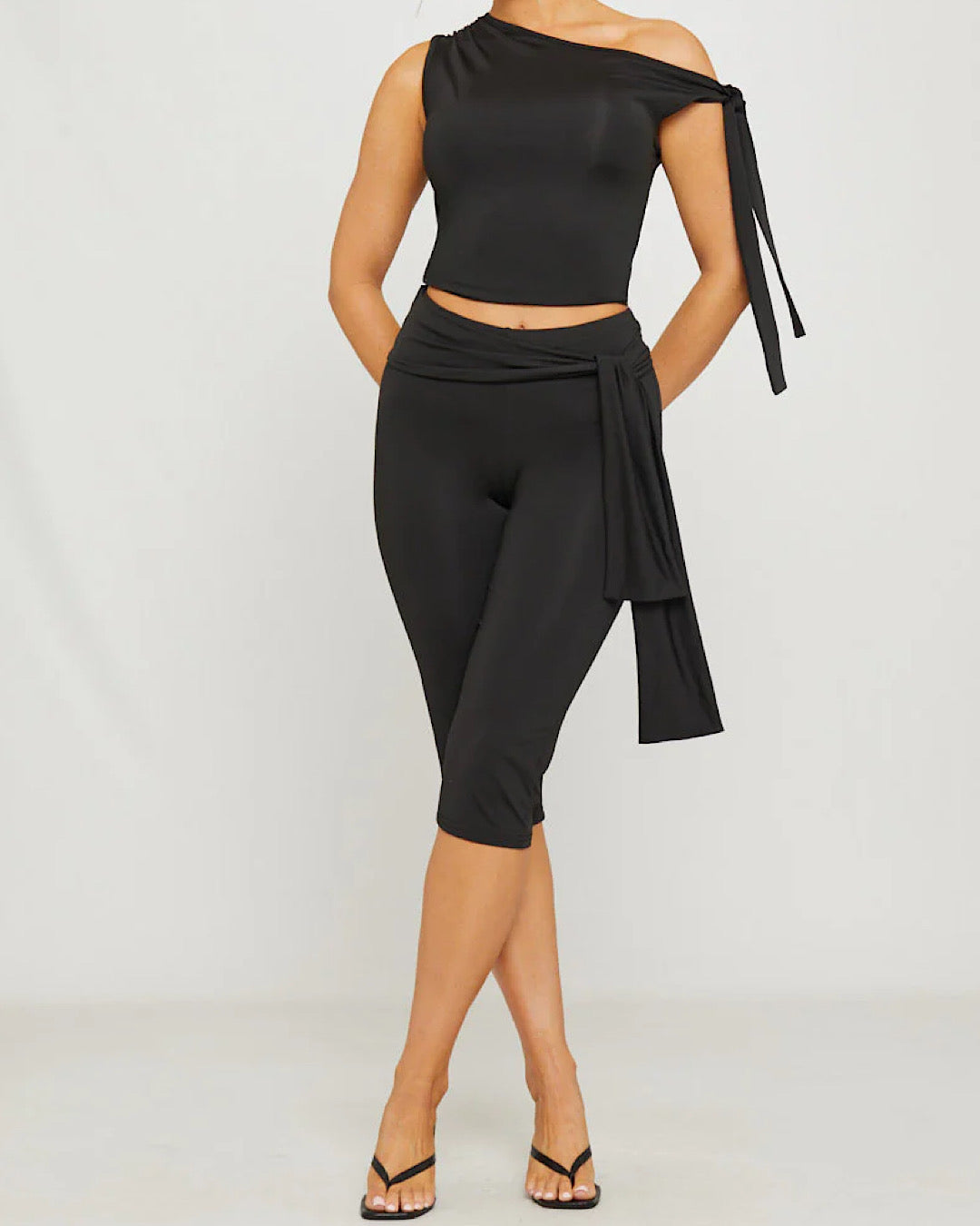 Black One Shoulder Top and Capri Trousers