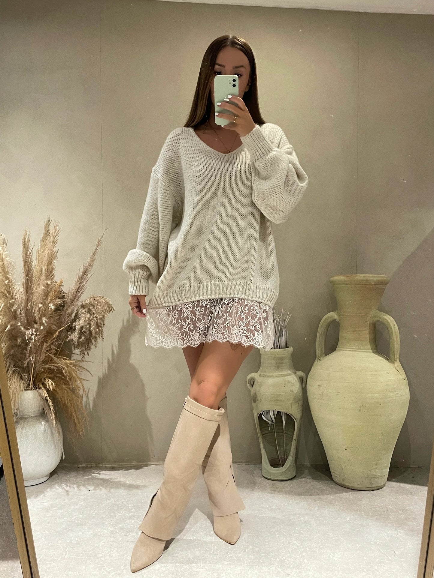 Cream Oversized Lace Knit Dress