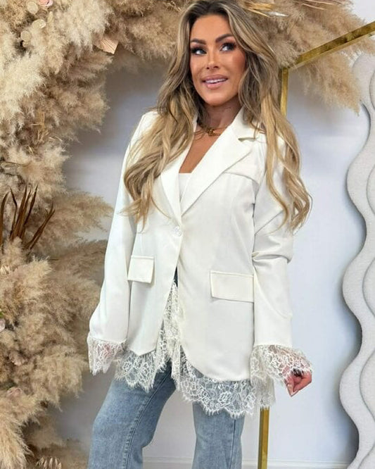 White Lace Hem Blazer
