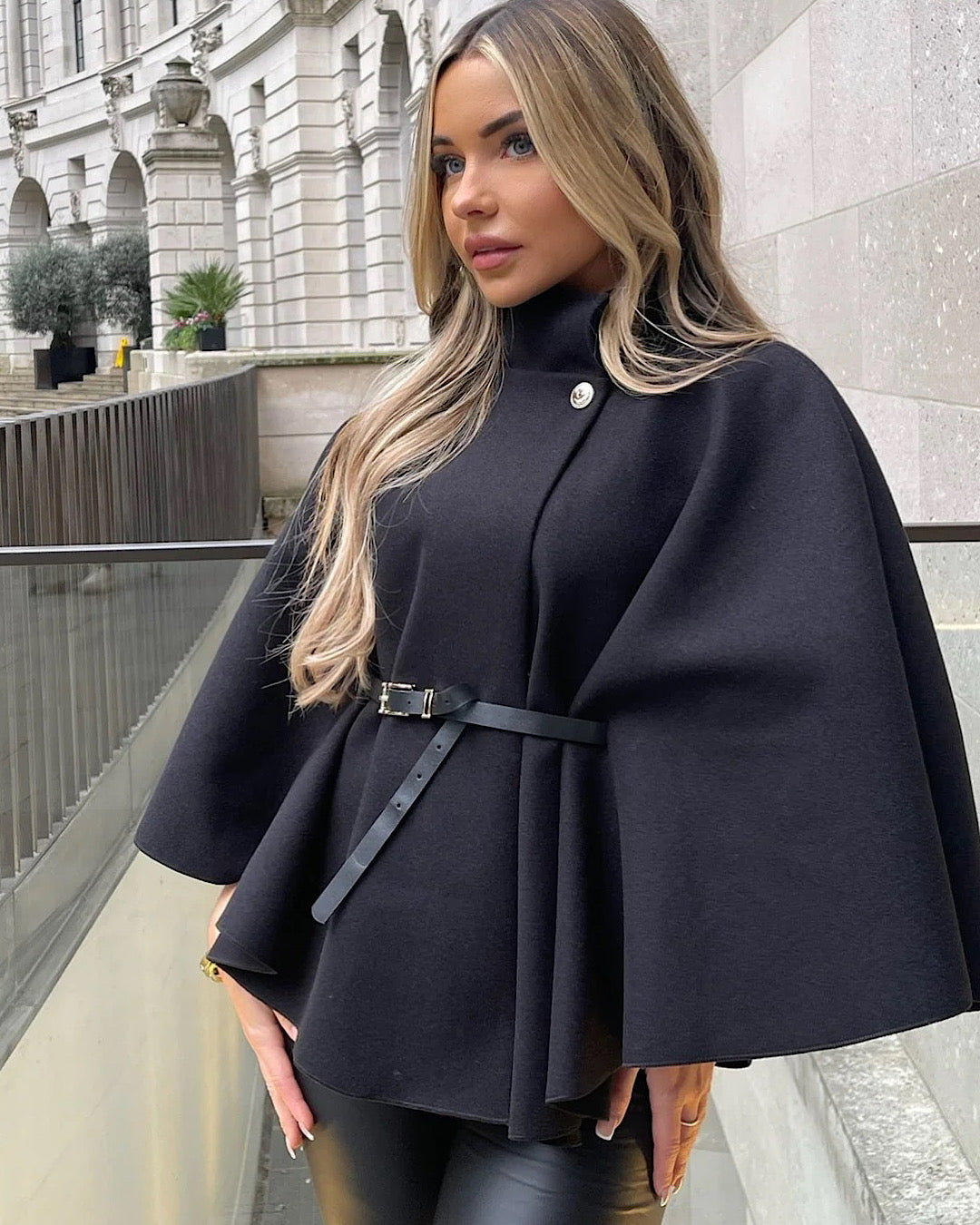 Black Belted Cape Poncho