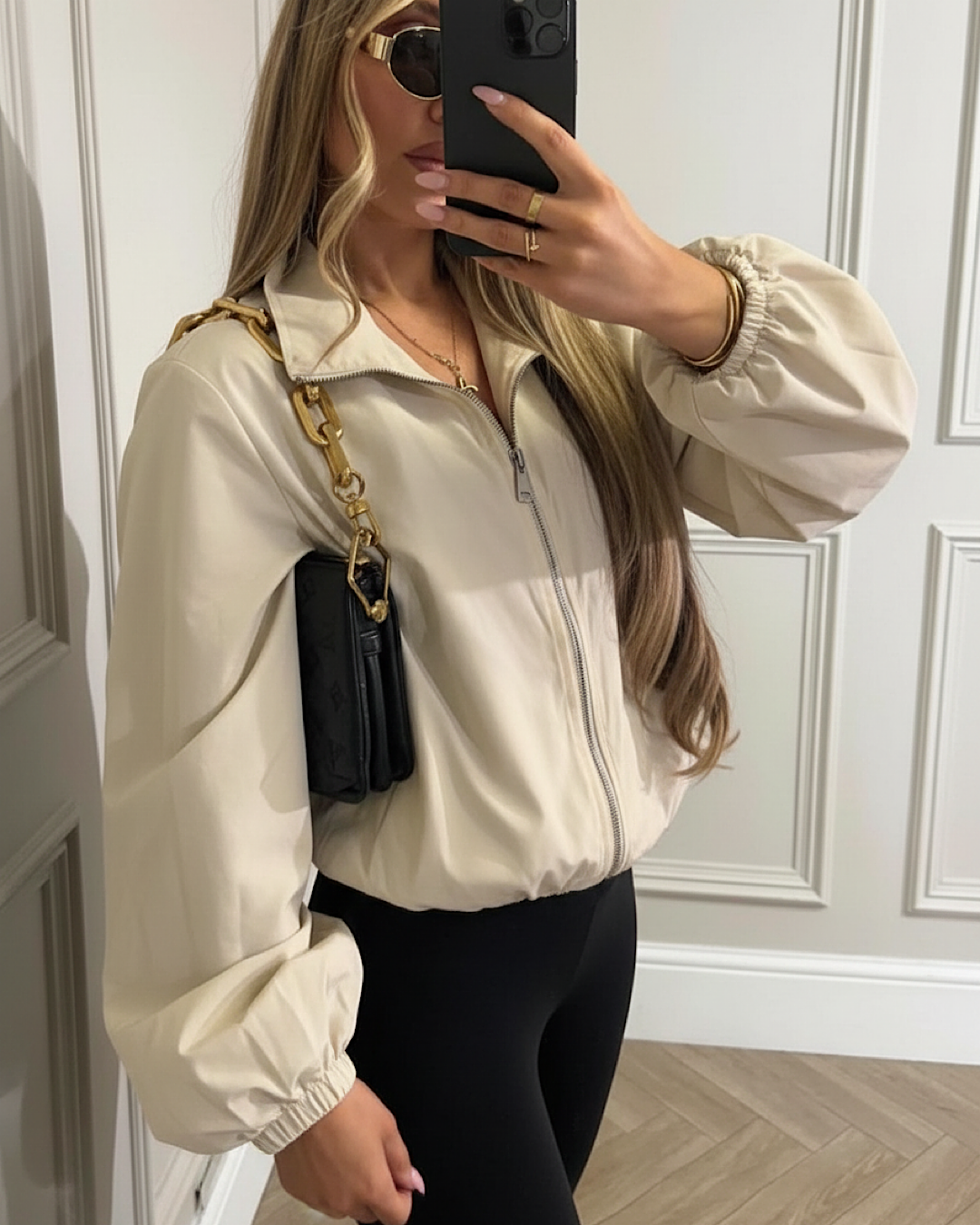 Beige High Neck Nylon Jacket