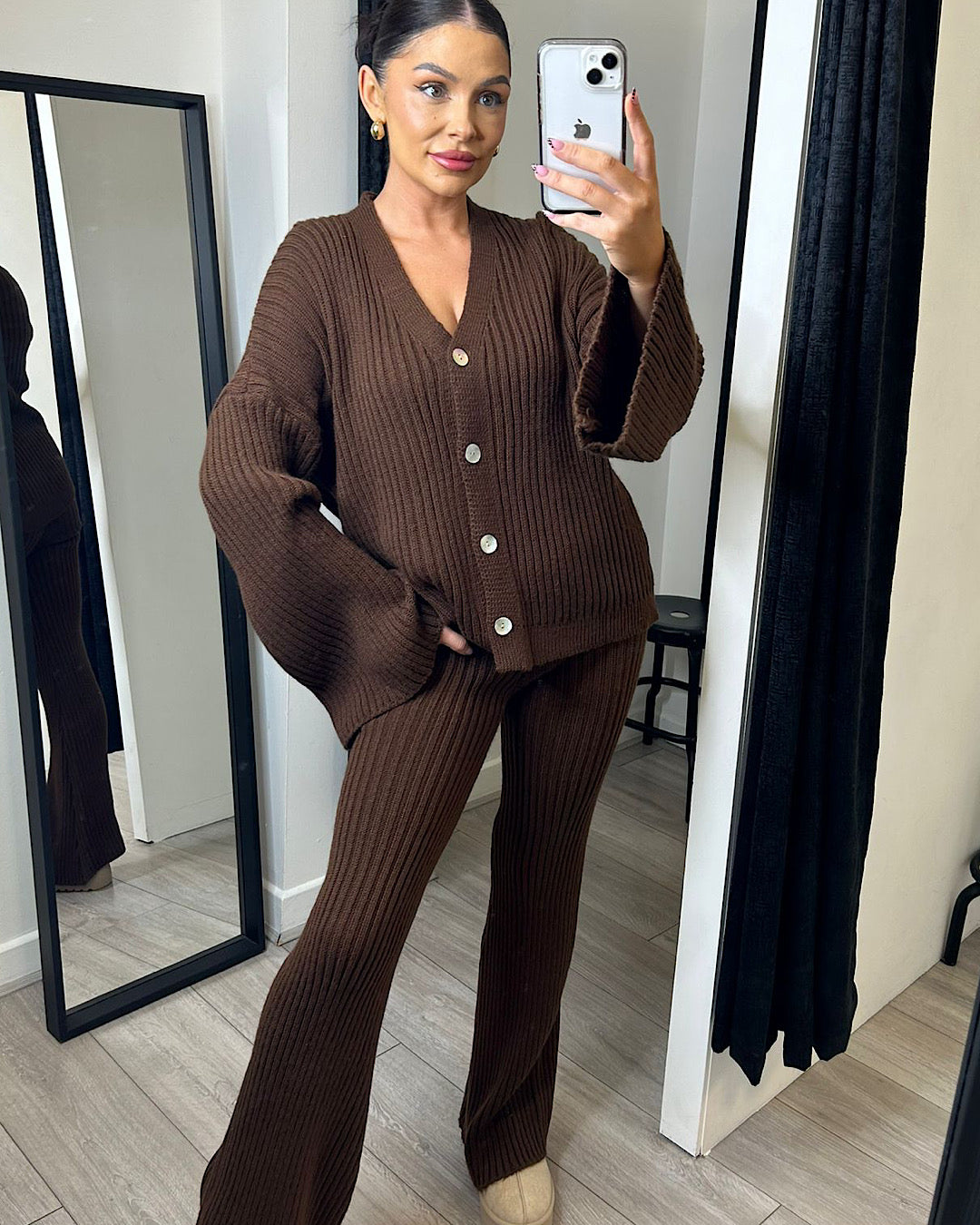 Chocolate Knit Cardigan Suit