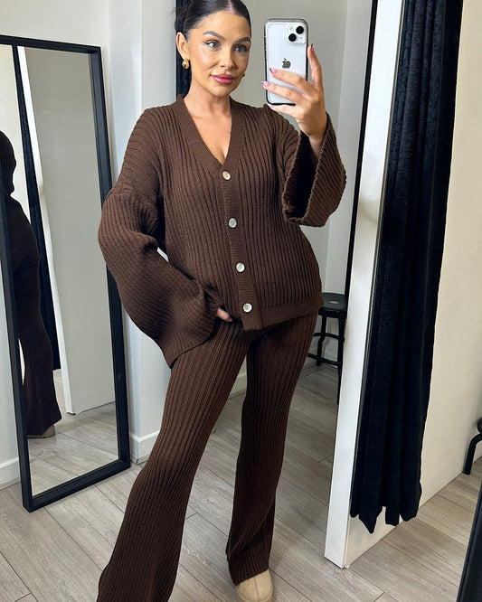 Chocolate Knit Cardigan Suit