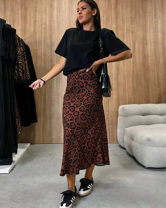 Snake Print Satin Maxi Skirt