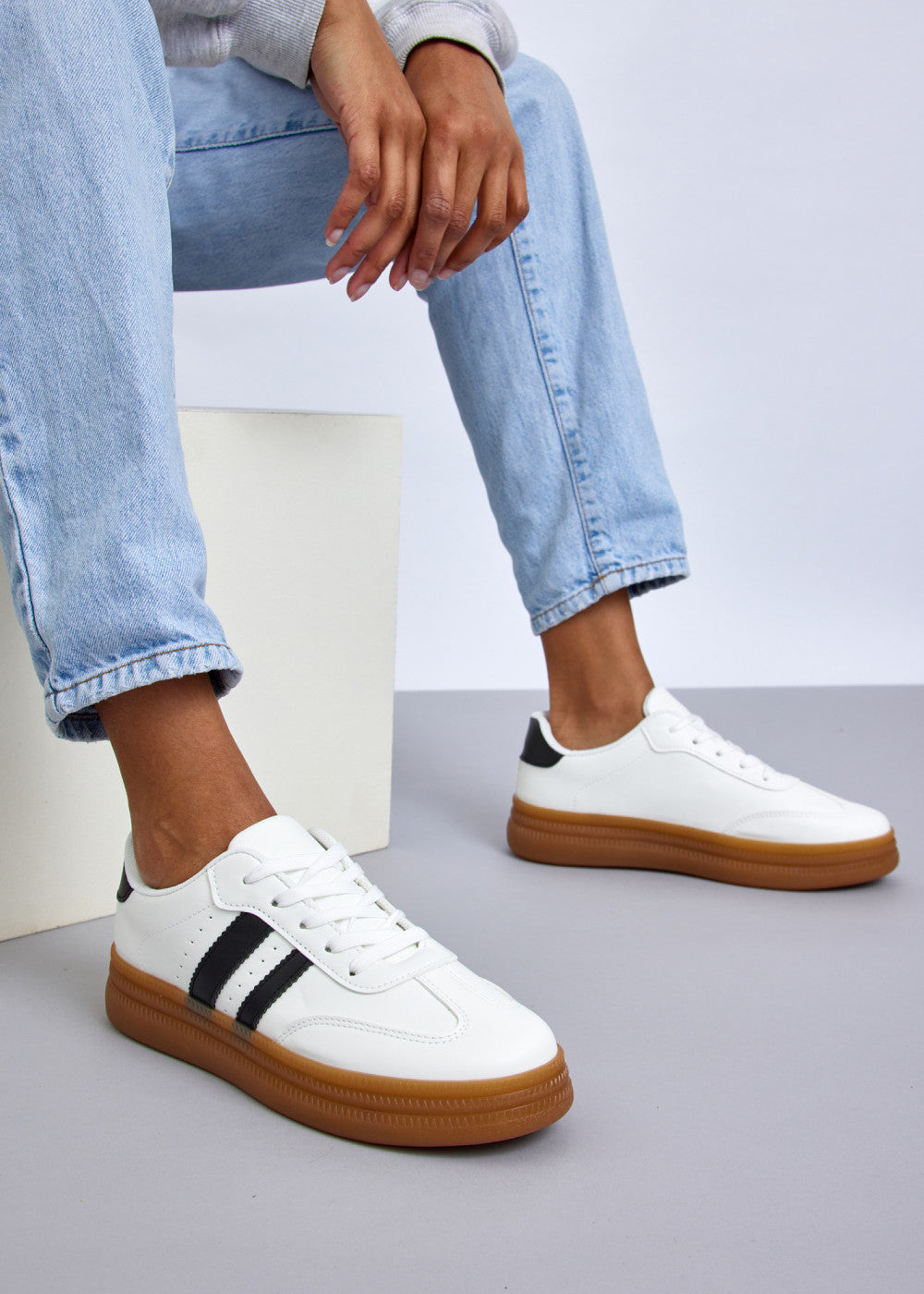 White Black Gum Sole Trainers