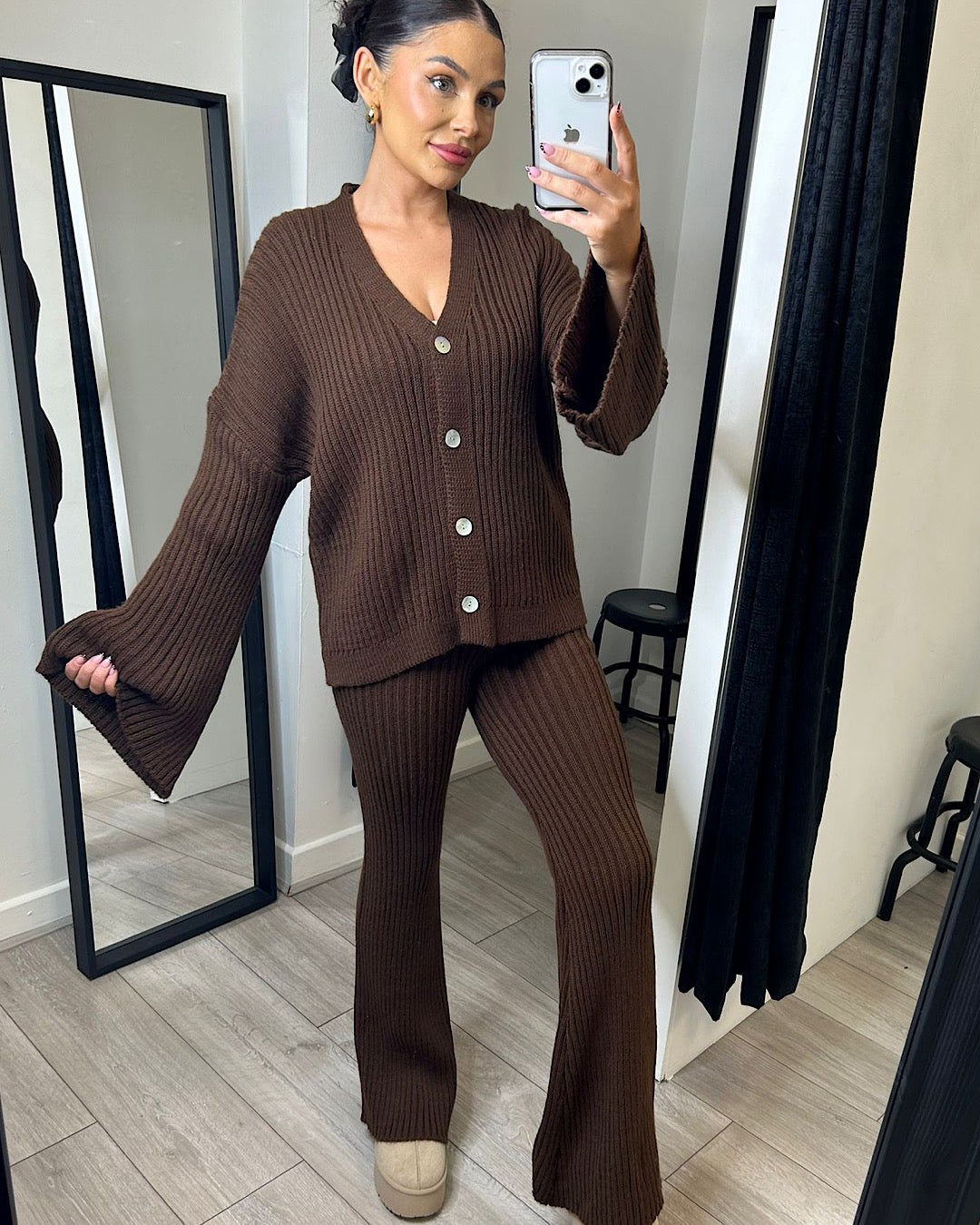 Chocolate Knit Cardigan Suit
