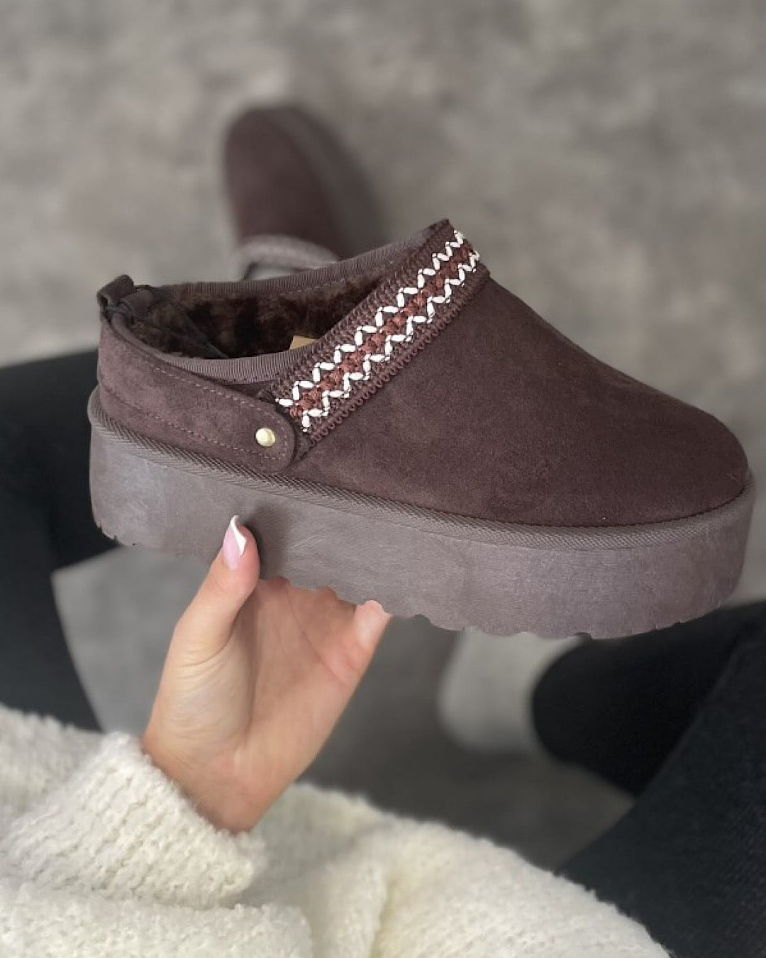 Chocolate Faux Suede Platform Boots with Stitch