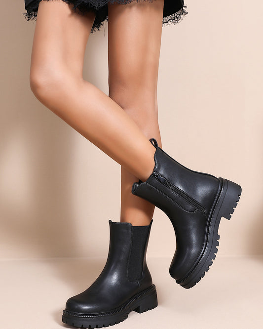 Black Faux Leather Chelsea Boots