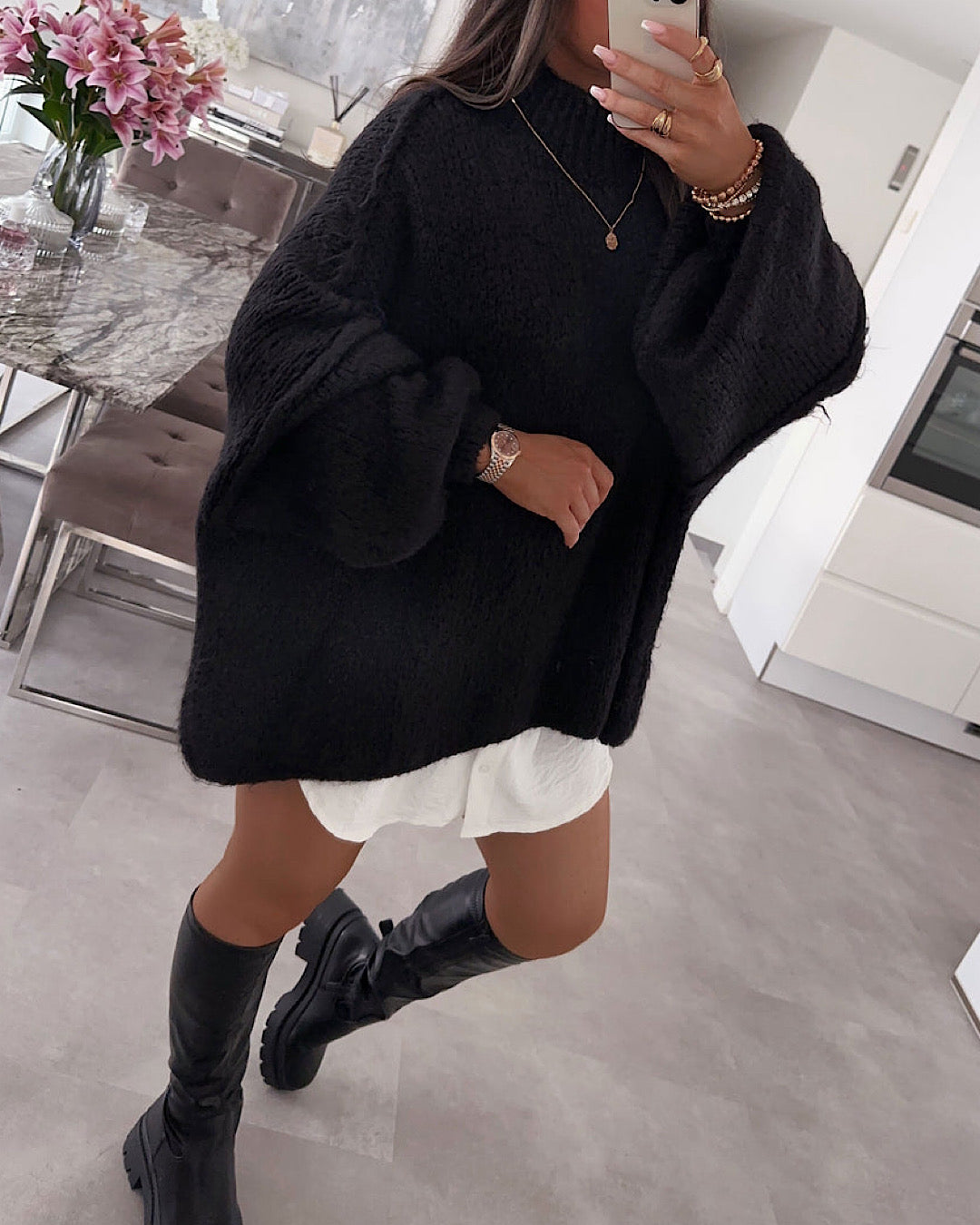 Black Oversized Knit Dress