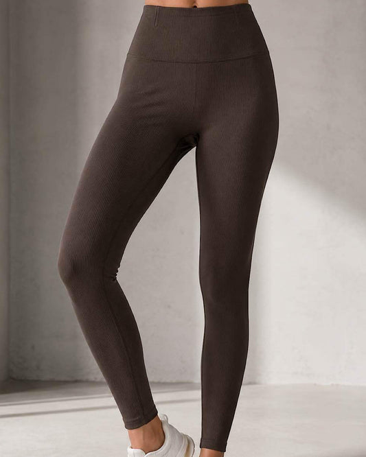 Brown Seamless Ribbed Leggings