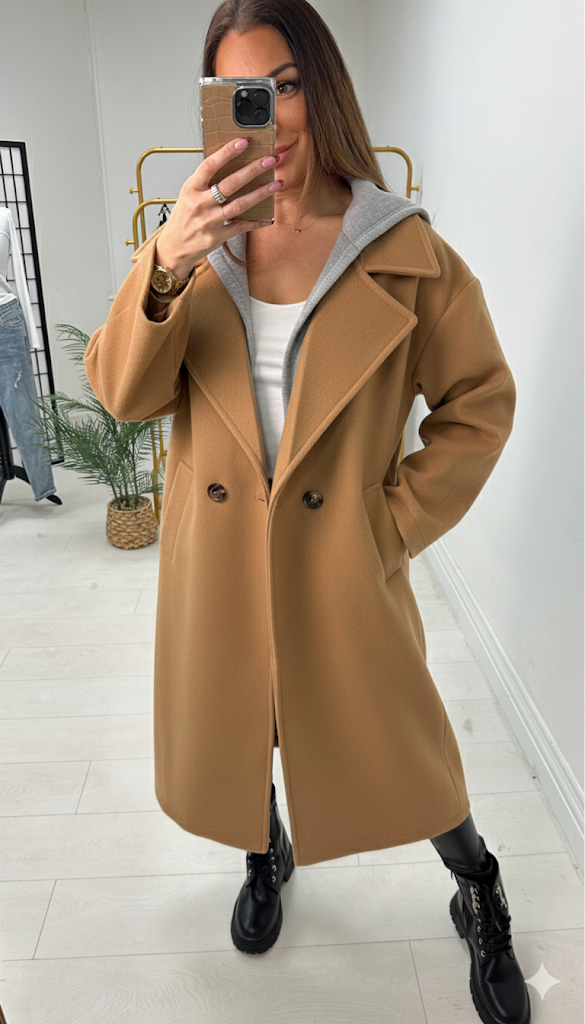 Camel Hooded Wool Coat