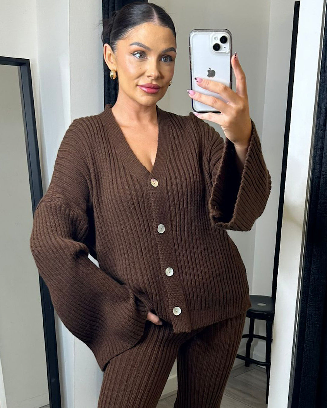 Chocolate Knit Cardigan Suit