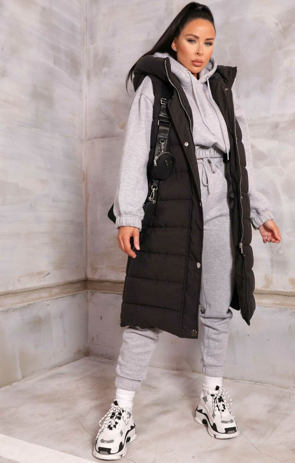 Black Longline Puffer Gilet