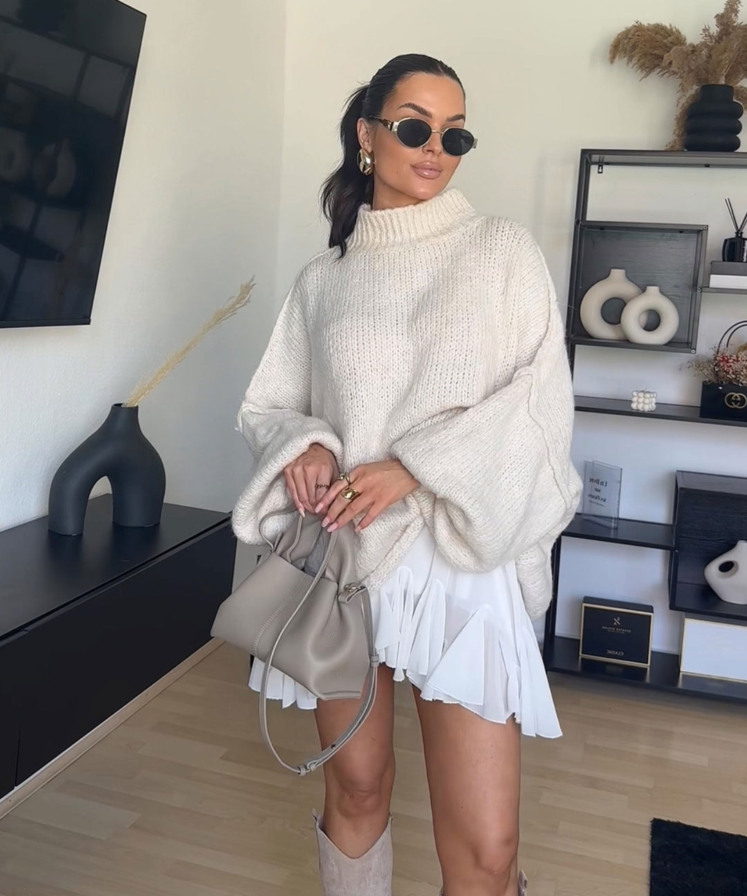 Beige Oversized Knit Dress