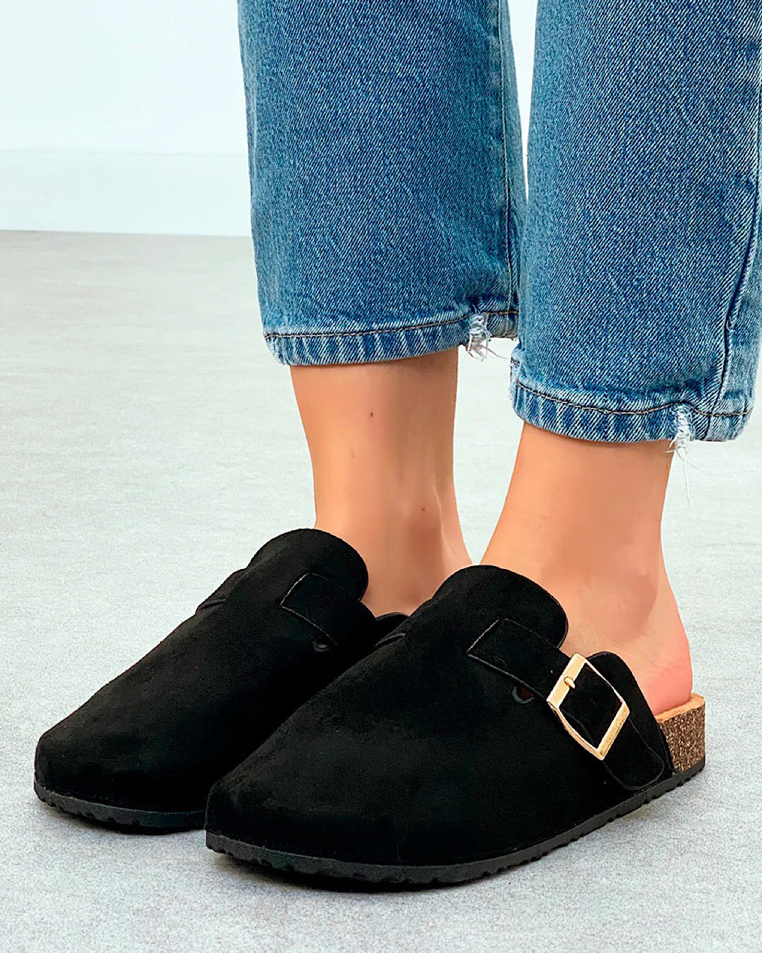 Black Faux Suede Clogs
