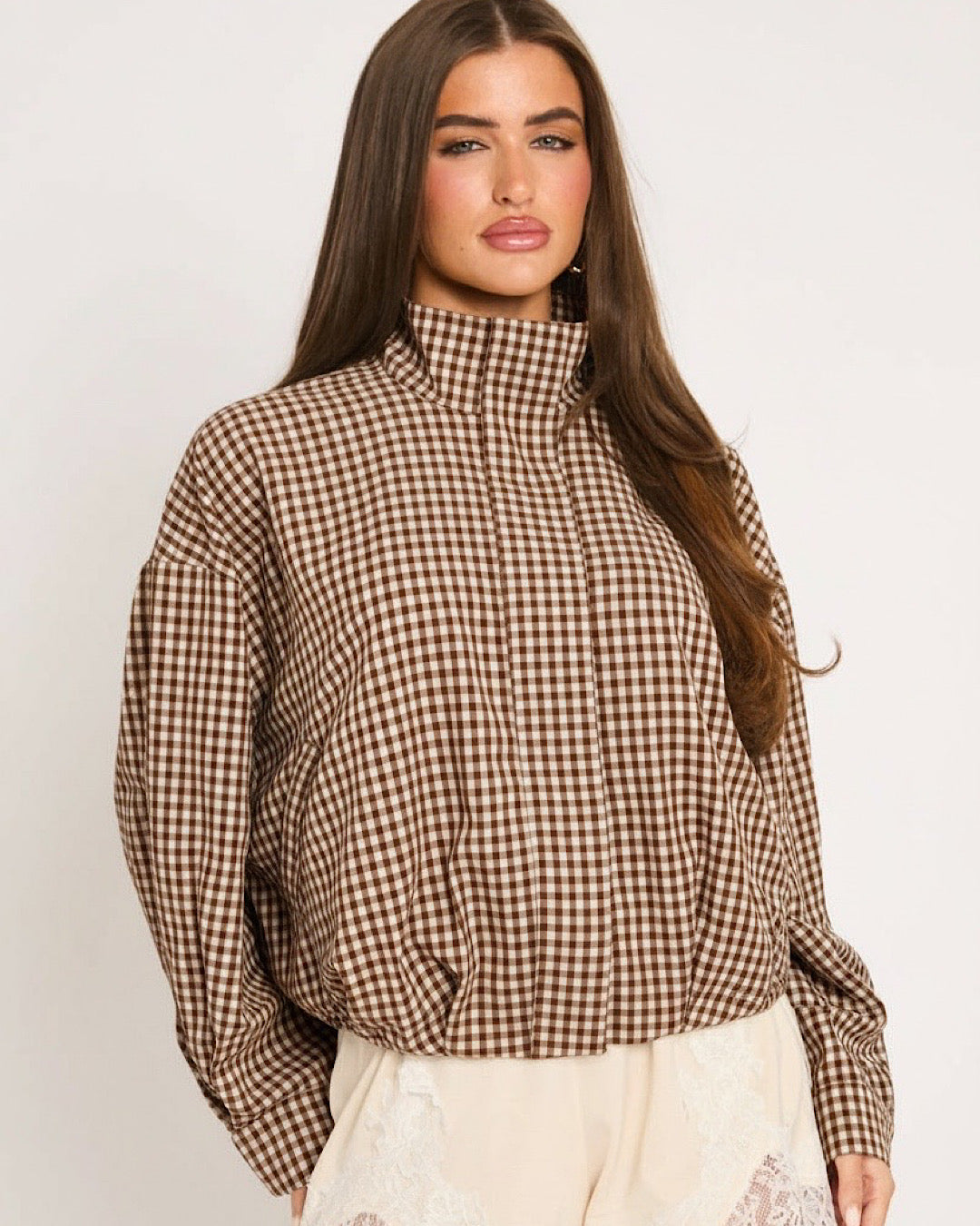 Funnel Neck Check Jacket